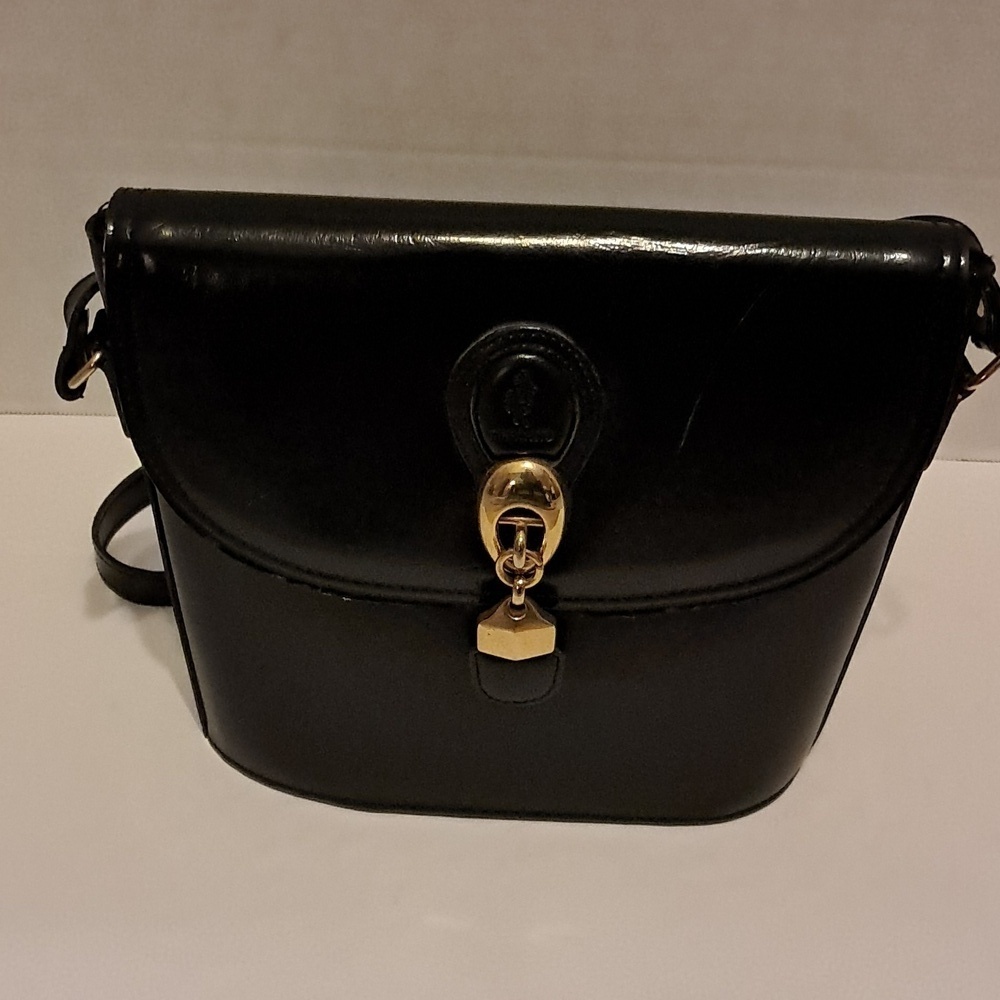 MARCHINO Black Leather Bucket Style Handbag with Gold Hardware